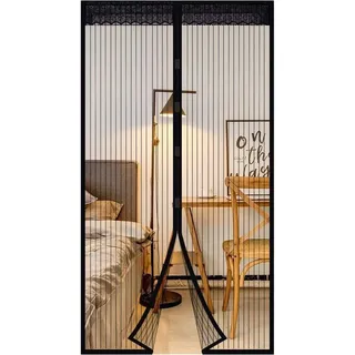 Ibenzoa® Magnetisches Fliegengitter-Türvorhang aus Polyester, automatisch schließend, 90×210 cm – Insektenschutz für Balkon- und Terrassentüren, Montage ohne Bohren - Schwarz