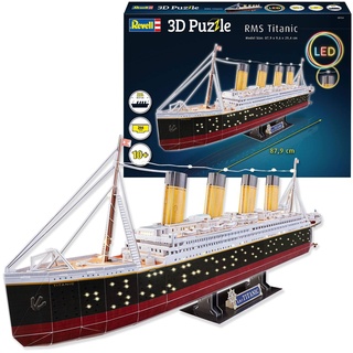 REVELL RMS Titanic LED Edition 3D Puzzle | Detailgetreue Nachbildung des legendären Schiffs | Historisches Sammlerstück | Atmosphärische LED-Beleuchtung | Teileanzahl 266 Stück(e), Schiffe,