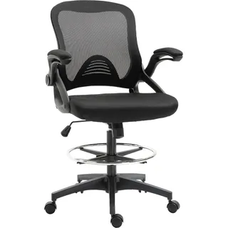Vinsetto Mesh Zeichenstuhl, Ergonomischer Bürostuhl mit Rollen, 106-126 cm Höhenverstellbarer Drehstuhl mit verstellbarem Fußring, Arbeitsstuhl für Zuhause, Schwarz - Schwarz