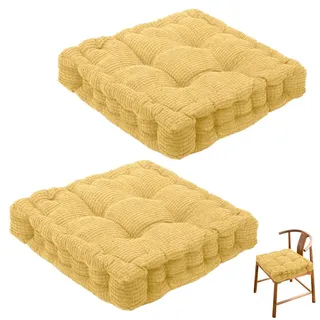 2er Set Stuhlkissen, Sitzkissen 40 * 40cm für Indoor und Outdoor,Dicke Bodenkissen, Stuhl Sitzpolster Passt für Haus, Garten, Büro und Autositze Sitzerhöhung (Gelb)
