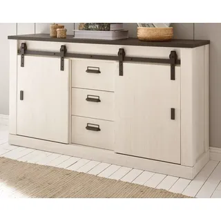 furn.design Sideboard Stove in weiß Pinie und anthrazit Landhaus Kommode Soft-Close - Weiß