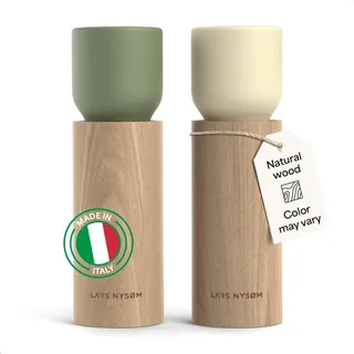 LARS NYSØM Salz und Pfeffermühle Holz Set - Manuelle Salz- und Pfeffermühle mit Keramikmahlwerk - Große Pfeffermühle & Salzmühle für Grobes Salz - Gewürzmühle für Küche oder Tisch (Green/Beige)