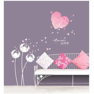 Ambiance Sticker Wandaufkleber-Dekorationsklebstoffe Löwenzahnblume für Mädchen – Rosen zum Valentinstag mit Liebeszitaten Wandtattoo für Baby, Kinderzimmer und Wohnzimmer - H50 x L70 cm