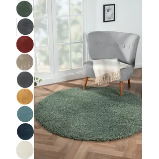 Myflair Möbel & Accessoires Hochflor-Teppich »My Shaggy« rund 37 mm Höhe Shaggy, Uni Farben, leicht glänzend, Microfaser, extra flauschig, grün