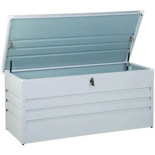Beliani Truhe Cebrosa Hellgrau Metall 132x64x62 cm Wasserdicht Abschließbar mit Deckel Garten Aufbewahrungsbox Gartenbox Kissenbox Auflagenbox für die Terrasse (W) 132 x 62 | Gr.: onesize