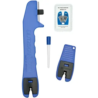 BLITZSCHÄRFER Set 4 teilig Messerschärfer Messerschleifer Scherenschleifer Blitzschärfer Miniblitz Keramikschärfer Ersatz-Hartmetallplatten manuell tragbar