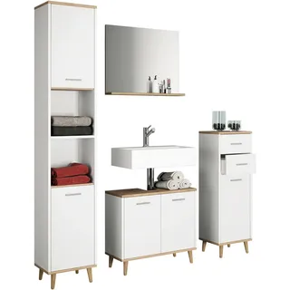 MID.YOU Badezimmer Landos, ca. 124 cm, Weiß/Honigeiche