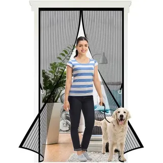Unyqoos® Magnetisches Fliegengitter 85 x 210 cm – Polyester Türvorhang mit 32 Magneten, selbstklebend, ohne Bohren, für Balkon-, Terrassen- und Kellertüren - Schwarz