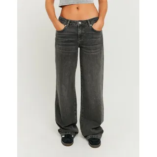 Low-rise-Jeans TALLY WEIJL "SPADEPALLAS", Damen, Gr. 34, N-Gr, grau wash, Denim/Jeans, Obermaterial: 69% Baumwolle, 30% Lyocell, 1% Elasthan, Abriebeffekte, straight fit lang, Jeans Low-rise-Jeans, Baumwollmischung, Low-Waist mit geradem Beinverlauf und Strass-Anhänge