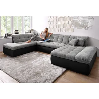 DOMO collection Wohnlandschaft »Moric U-Form, auch in Cord, Breite 353cm, viel Platz« im XXL-Format, wahlweise mit Bettfunktion und Armlehnenverstellung, grau