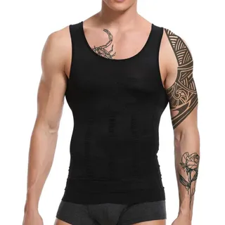 Taoqiao Kompressionsunterwäsche Männer Körper abnehmen Herren Tanktop figurformendes Unterhemd für Männer Sport Fitness Bodyshaper Bauchweg (Schwarz M)