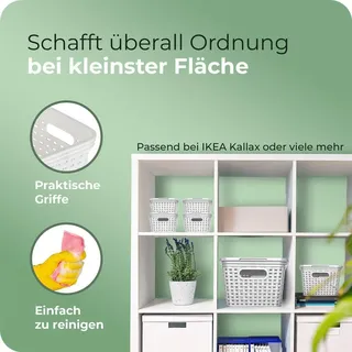Novaliv Aufbewahrungskorb in Rattan-Optik ohne Deckel | Weiß Kunststoff 5L Nestbar Storage boxes BPA-frei Ideale Aufbewahrungsbox Organizer Box Ordnungsbox für Ordnungssystem - Weiß