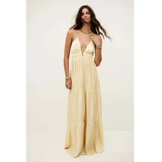 BA&SH für Damen. 1E26WAST Wasta Vanillekleid (32), Beige, Lässig, Gelb, Polyester, Ärmellos / Hosenträger