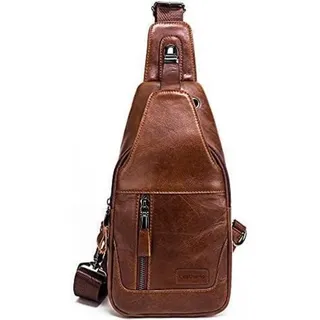 Leathario Herren Brusttasche echtes Leder Vintage Schultertasche 30x15x6cm