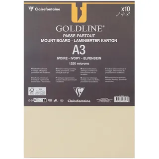Clairefontaine 96816C - Packung 10 Bogen Goldline Passepartout - Passpartout Karton DIN A3 (29,7x42cm), 1,25mm, Elfenbein, für Einrahmungen, 1 Pack