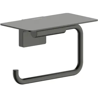 hansgrohe AddStoris S - Toilettenpapierhalter mit Ablage, Klopapierhalter für Wandmontage, Klorollenhalter, verdeckte Befestigung, Badezimmer Zubehör, Brushed Black Chrome, 41789340