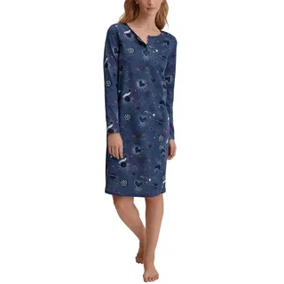 CALIDA Ornament Nights Langarm-Nachthemd Damen, weich, pflegeleicht, mit Knopfleiste, Länge 120cm