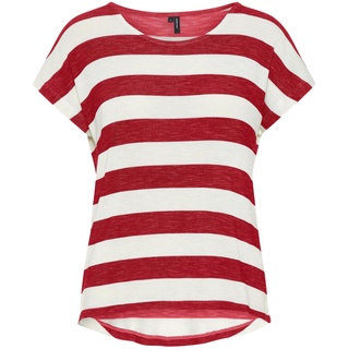 VERO MODA Damen VMWIDE Stripe S/L TOP GA JRS NOOS 10284474, Goji Berry/Snow White, L