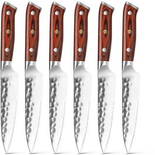 Sunnecko Steakmesser Set 6 teilig, hochwertige deutsche Edelstahl Steakbesteck Set, Grillbesteck Tafelmesser