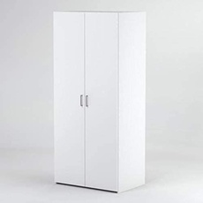 Kleiderschrank mit zwei Flügeltüren mit zwei Innenböden und Kleiderstange, Farbe weiß, Maße 77 x 175 x 49 cm