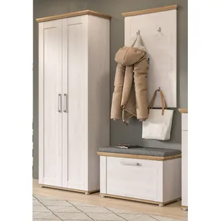 Garderobe Set 3-teilig "Mirano" weiß Lärche und Eiche Artisan Landhaus - Weiß, Braun