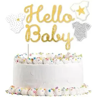 Kuchen Deko * HELLO BABY * für die Kuchendekoration bei Party und Geburt | Gender-Neutral, 21x18cm | Gender Mottoparty