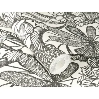 Rasch Textil Rasch Vliestapete 555325 Weiß-Weiß-Schwarz Muster & Motive 10,05 m x 0,53 m