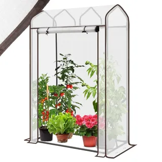 Sekey Gewächshaus Klein Tomatengewächshaus 150x100x50 cm, Mini Gewächshaus Folie Tomatenhaus Balkon Garten, Dachschräge Tomaten Foliengewächshaus Stabil Winterfest, Weiß