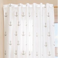 Bild von Gardine Anker maritim, 1 Stück, verdeckte Schlaufen oder Kräuselband, modern weiß transparenter Vorhang, Schlaufenschal 140x245 cm