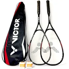 VICTOR Squashset: 2X Squashschläger Magan Core Black Deluxe Edition + 2 Squashbälle + 1 Schlägertasche; erhältlich áuch als Einzelschläger (Set)