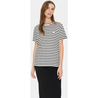 T-Shirt SAINT TROPEZ "GanikaSZ T-Shirt", Damen, Gr. S (36), grau (ice), Jersey, Obermaterial: 100% Baumwolle, gestreift, Rundhals, Shirts T-Shirt, mit kleiner Stickerei