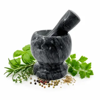 PARENCE. Mörser und Stößel aus Schwarzem Marmor – Manueller Gewürzmühle für Gewürze, Kräuter und Würzmittel – Robustes Küchenzubehör – 11 x 11 cm