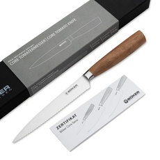 BÖKER SOLINGEN® Core Tomatenmesser mit Holzgriff - scharfes Gemüsemesser für Tomaten rostfrei - Edelstahl Wellenschliff-Messer - in Geschenk-Box