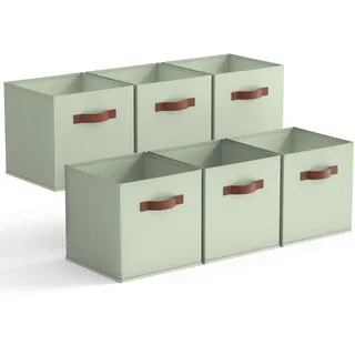 GRANNY SAYS Aufbewahrungswürfel Stoff, 6 Stück Aufbewahrungsboxen für Würfelregal, Regalkörbe 27 x 27 x 27,5cm Salbei Grün Regalboxen mit Griffen, Stoffkisten Aufbewahrung für Kallax Regal Faltboxen