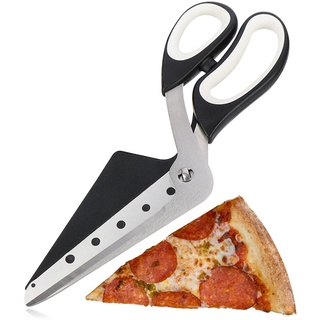 com-four® Pizzaschere mit Servierfläche, Pizzaschneider mit Edelstahl-Klingen und integrierter Pizzaschaufel (1x Pizzaschere 27 cm)