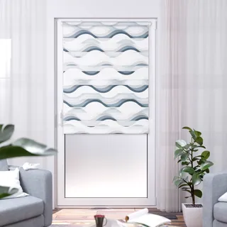 K-HOME Doppelrollo Wellen Design 95 x 200 cm grau/weiß