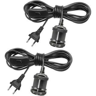 ZRLXFM 2 Stück E27 Lampenfassung mit Schalter und Stecker, Schwarzer Metall Pendelleuchten mit 500 cm Kabel, Hängelampen-Bausatz für Kreative Lampe
