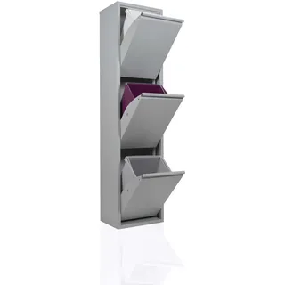Betten-ABC Refina platzsparender Mehrzweckschrank/Abfalleimer aus pflegeleichtem Metall, - 3 x 15 L/Grau