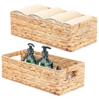 YheenLf Aufbewahrungskörbe, Aufbewahrungskorb Geflochten, Stapelbare Regalkörbe, Korb Aufbewahrung für Schlafzimmer und Badezimmer, 37x16.5x11cm/33x12.5x10cm, Wasserhyazinthe