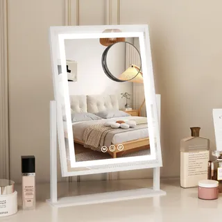JXMILO Makeup Mirror with Lighting, Hollywood-Spiegel, 3 Farbtemperaturen, einstellbare Beleuchtung, 360° drehbar, Smart-Touch-Bedienung, Abnehmbarer 10-Fach Vergrößerungsspiegel, 30 x 40 cm
