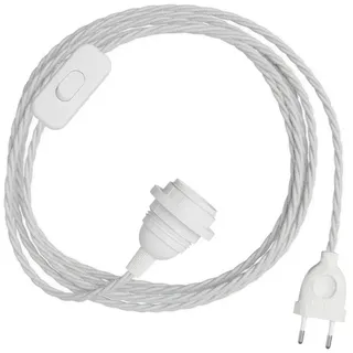 Creative Cables Snakebis Twisted E14 Lampenschirm-kabelsatz Mit Lampenfassung. Stoffummanteltes Kabel Und Zweipoliger Stecker 1.8 M - White - One Size