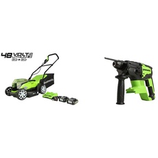 Greenworks Akku-Rasenmäher G24X2LM36K2x inklusive 2X 2 Ah Akku und Ladegerät + Akku-Schlagbohrer GD24SDS2