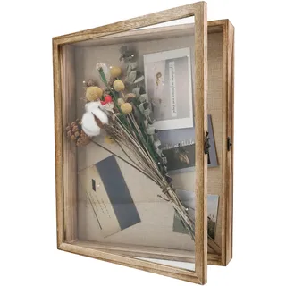 GraduationMall 33x40cm 3D Bilderrahmen Tief Holz Objektrahmen Türvitrine Schaukasten Retro,Ideal für Erinnerungsstücke, Bilder, Blumen, Medaillen und Tickets
