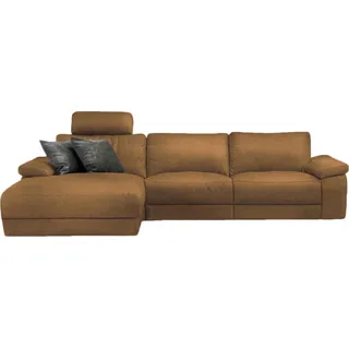KAWOLA Sofa LOLA Ecksofa XL Leder cognac mit motorischer Relaxfunktion Recamiere links - Braun