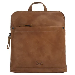Cityrucksack SANSIBAR, Damen, Gr. B/H/T: 24cm x 23cm x 7cm, onesize, braun (cognac), Leder, Rindsleder, leicht glänzend, unifarben, Rucksäcke Cityrucksack, echt Leder