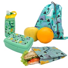 NERTHUS FIH 1005 SET Flasche Tritan + Lunchbox + Sandwich Tasche + Dinosaurier-Rucksack