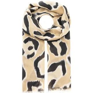 Schal ZWILLINGSHERZ "Großer Leo", Damen, beige, Web, Obermaterial: 100% Polyester, Modetücher Schal, großes Leomuster, Fransen an den Enden