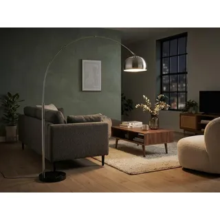 Große Bogenlampe Silber, Höhe 200cm inkl. E27 LED für Wohnzimmer & Esstisch - Silber