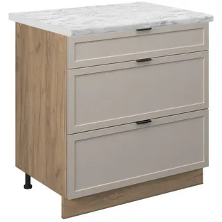 Vicco Küchenunterschrank Fame-Line GrauBeige 80 cm mit 3 Schubladen AP Marmor , Holzwerkstoff , Rechteckig , 80x82x60 cm , Küchen, Küchenmöbel, Küchenschränke, Küchenunterschränke