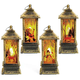 Belle Vous (4er Pack) LED Laterne Weihnachten - Deko Laterne Weihnachtslaterne LED Kerze zum Aufhängen - Vintage Laterne mit Weihnachtsmann, Schneemann & Elch - Für Innen-/Außen - Batteriebetrieben